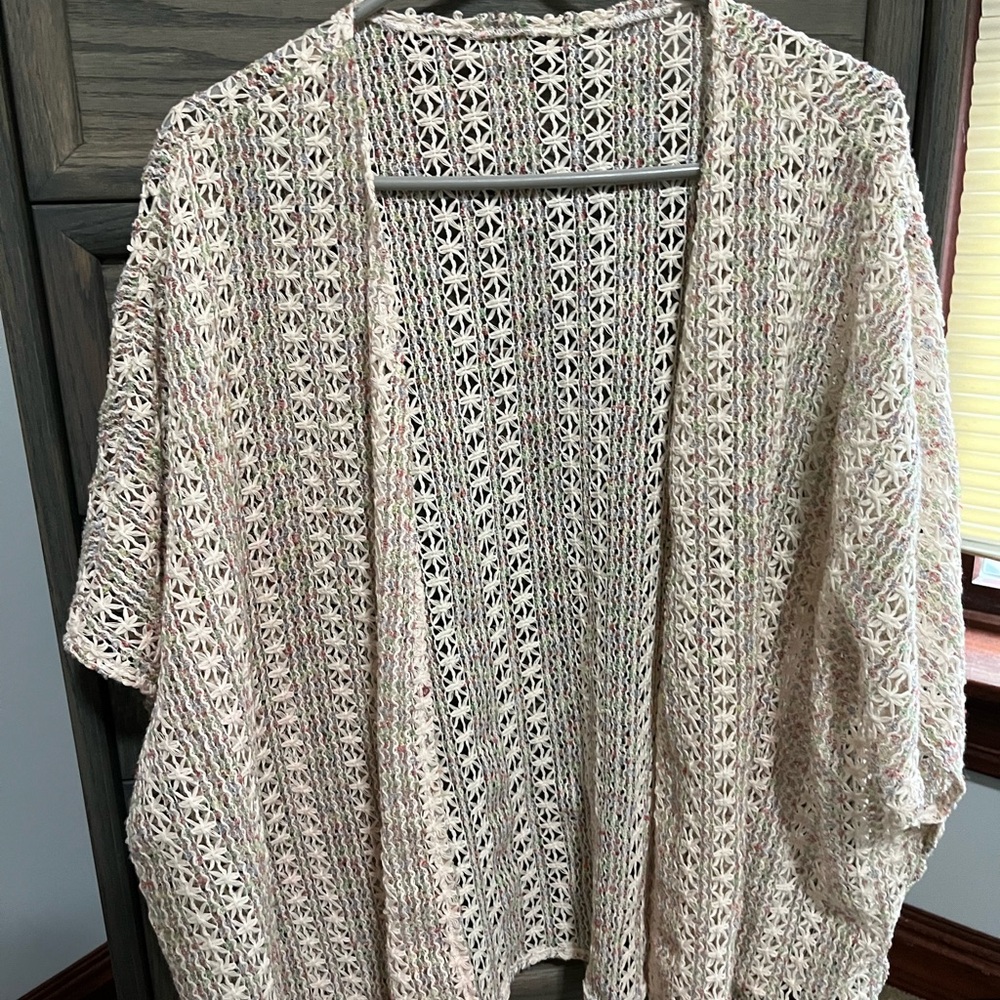Light Cream Crochet Open-Front Cardigan beautiful accent colors